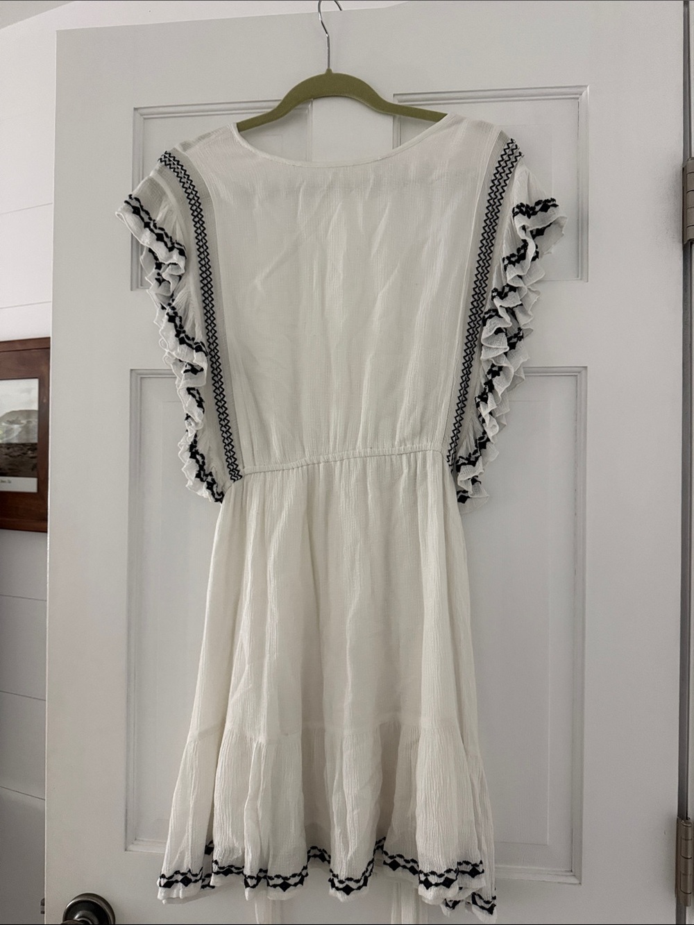 Free People Cream Dress with Black Trim Ruffle Sleeves